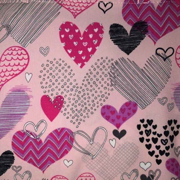 Happy Scrubs XS Heart Print Pink Black Scrub Top - Picture 14 of 14